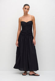 Gathered Drop Waist Dress - Black - Matteau